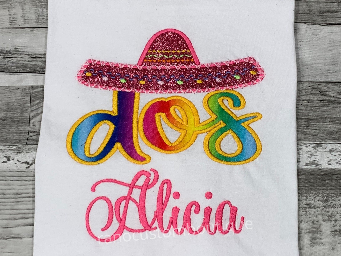 Personalized Pink Sombrero Girls T-Shirts, Custom Girls Bodysuit, Embroidered Fiesta Party Birthday Shirts, Embroidered Name Design