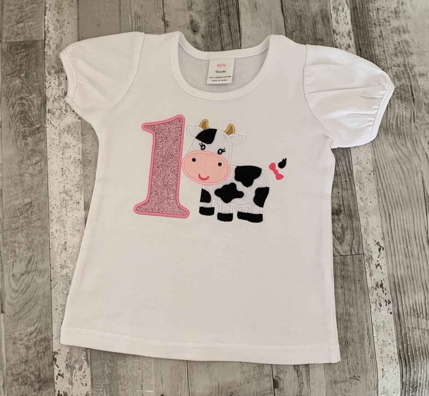 Personalizable Embroidered Girl Shirts, Baby Girl Clothing, Embroidered Baby Cow design, Embroidered Shirts