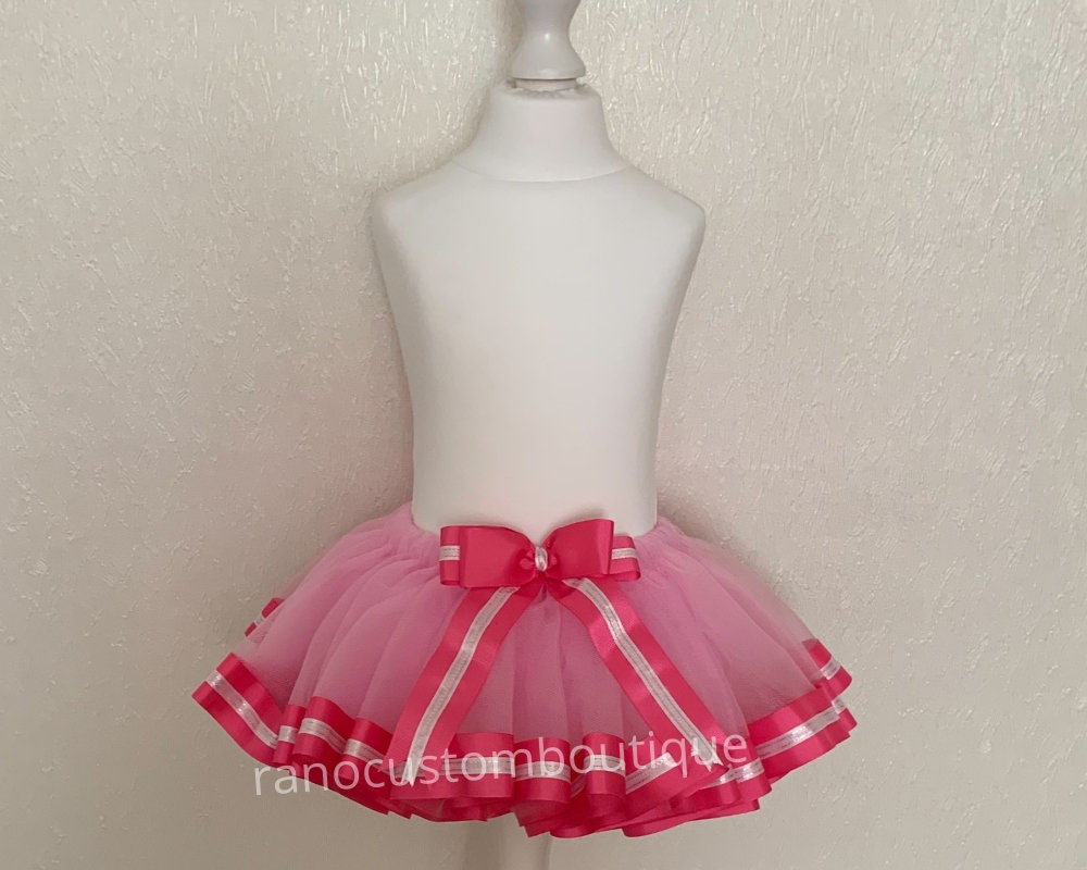 Pink Ribbon Trim Tutu, Birthday Girl Pink Tutu, Pink Satin Ribbon Trim Tutu, Birthday Party Ribbon Trim