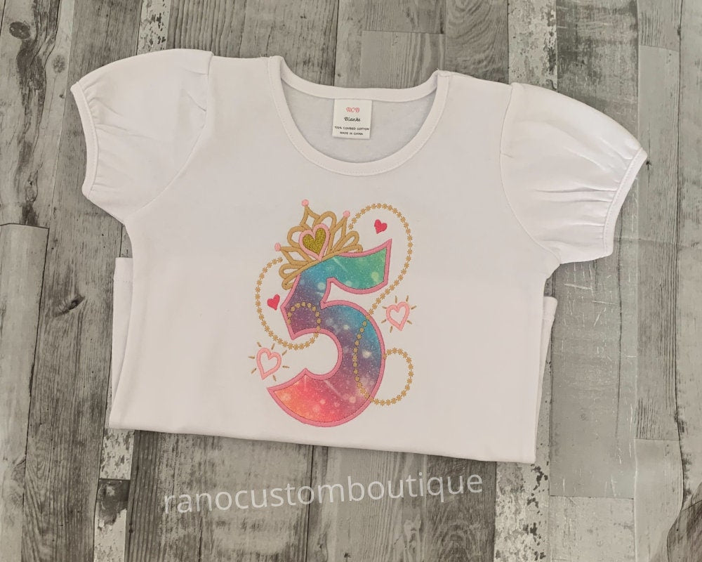Birthday Princess Shirt, Girls Crown T-Shirts, Numbers 1-6 With Crown, Embroidered Princess Crown Birthday Shirt,