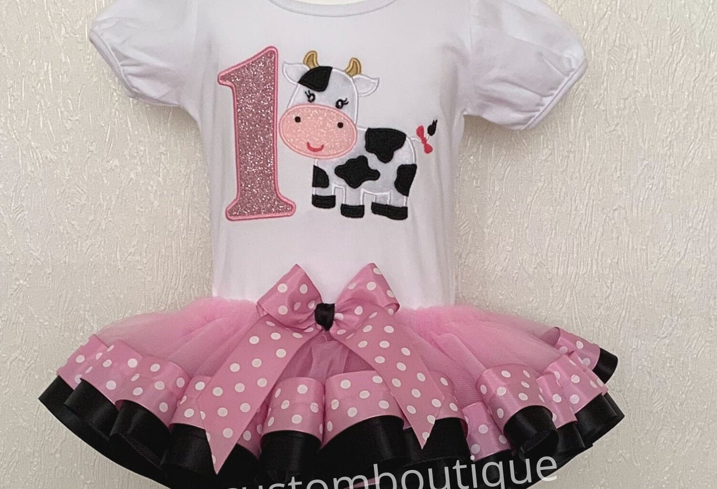 Embroidered Girl Baby Shirt and Tutu Set, Tutu and Shirt Set, Embroidered Baby Cow Design, Embroidered Girls Clothing, Girl's Clothing