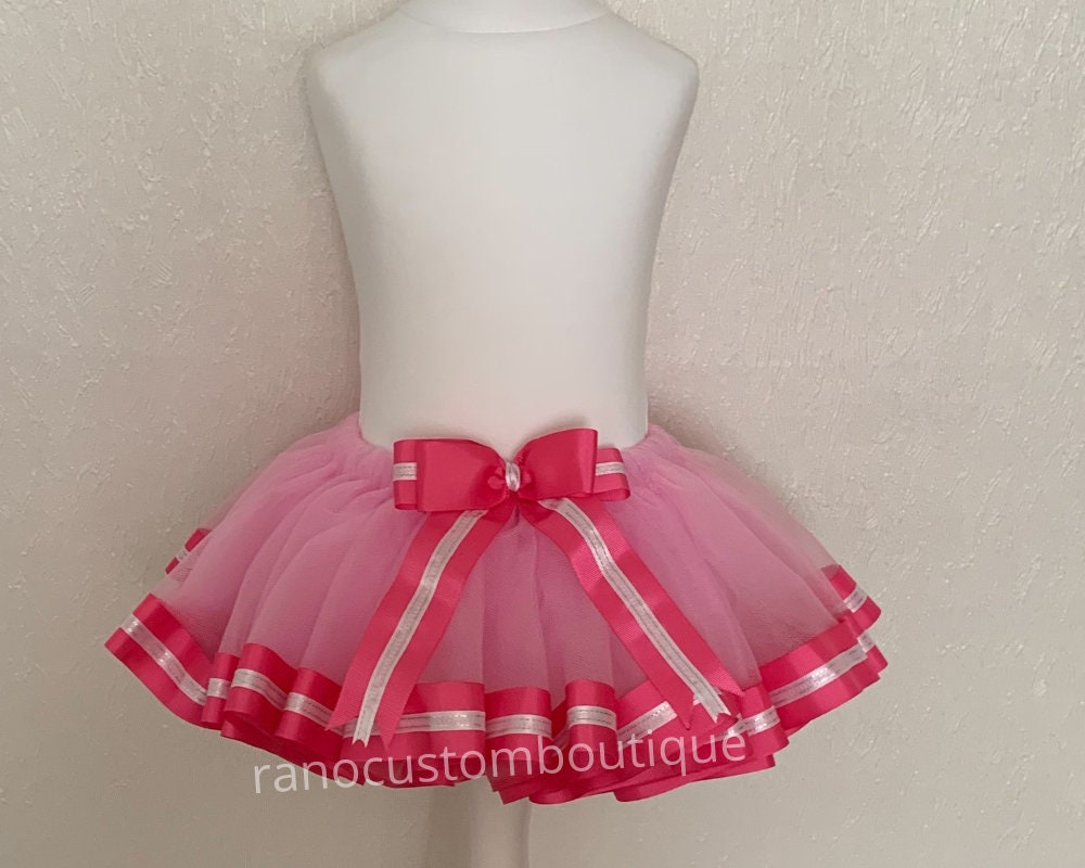 Pink Ribbon Trim Tutu, Birthday Girl Pink Tutu, Pink Satin Ribbon Trim Tutu, Birthday Party Ribbon Trim
