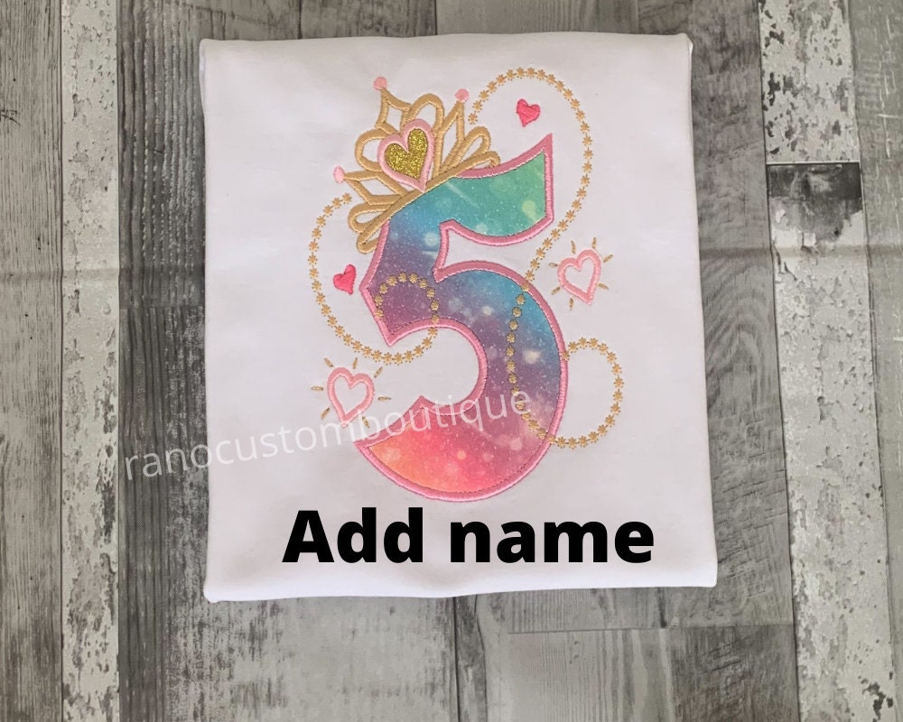 Birthday Princess Shirt, Girls Crown T-Shirts, Numbers 1-6 With Crown, Embroidered Princess Crown Birthday Shirt,