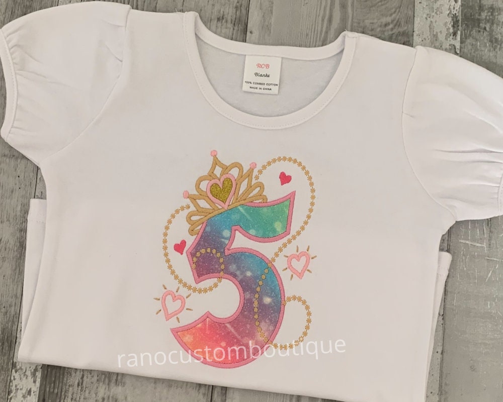 Birthday Princess Shirt, Girls Crown T-Shirts, Numbers 1-6 With Crown, Embroidered Princess Crown Birthday Shirt,