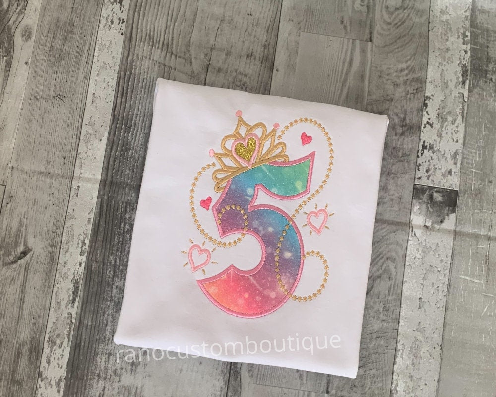 Birthday Princess Shirt, Girls Crown T-Shirts, Numbers 1-6 With Crown, Embroidered Princess Crown Birthday Shirt,