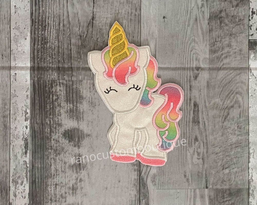 Glitter Rainbow Unicorn Girl Patch, Embroidery Applique Rainbow Patch, Backpack Patch, Jackets, Bags Patch.