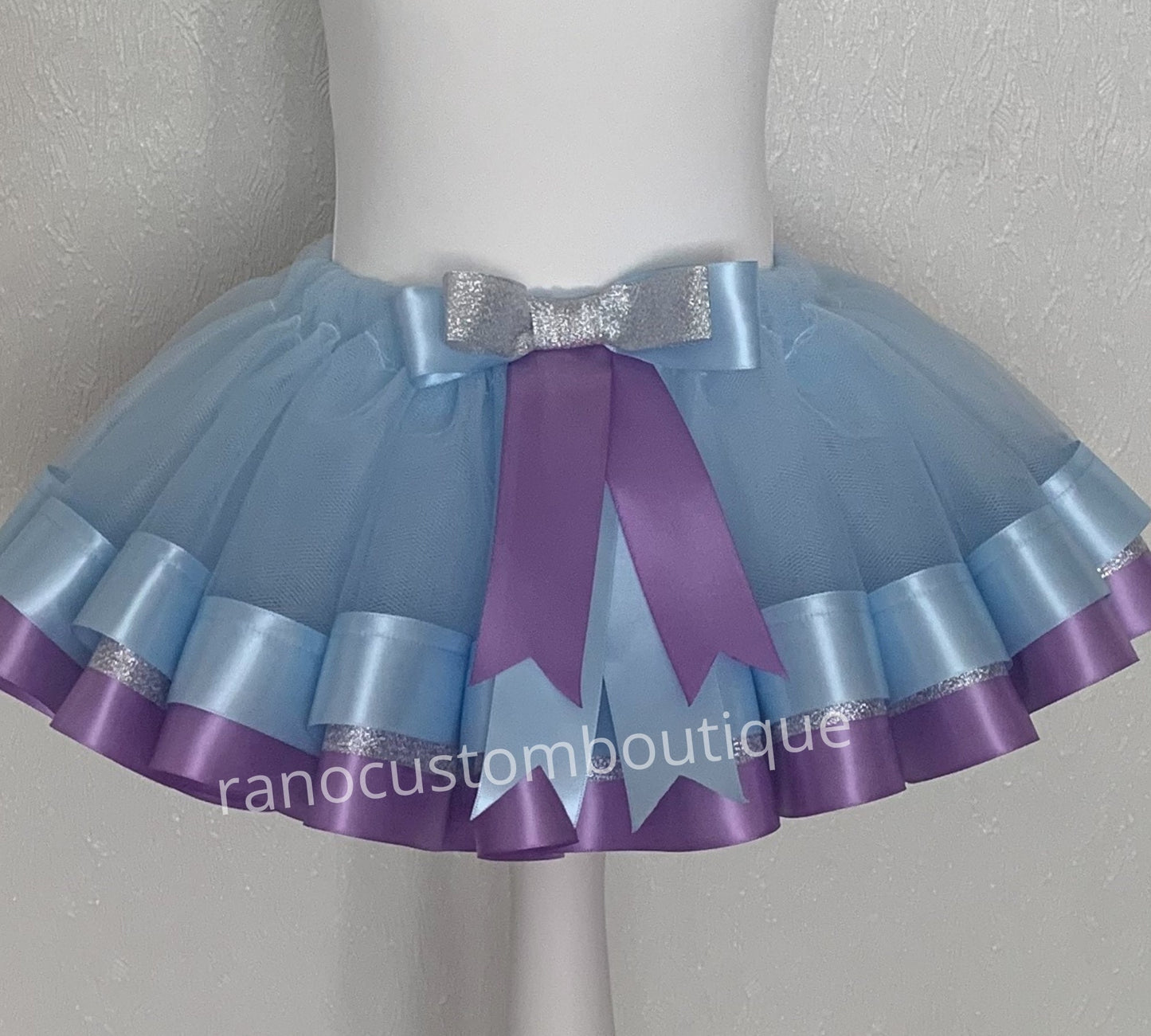 Blue Ribbon Trim Tutu, Birthday Girl Blue Tutu, Blue, Purple Satin Ribbon Trim Tutu, Birthday Party Ribbon Trim
