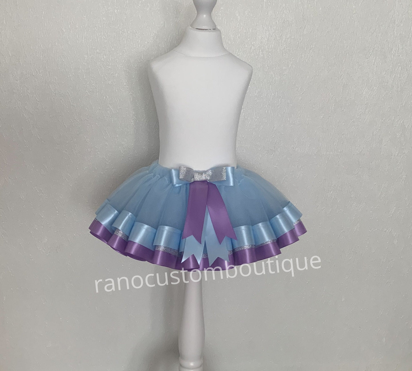 Blue Ribbon Trim Tutu, Birthday Girl Blue Tutu, Blue, Purple Satin Ribbon Trim Tutu, Birthday Party Ribbon Trim
