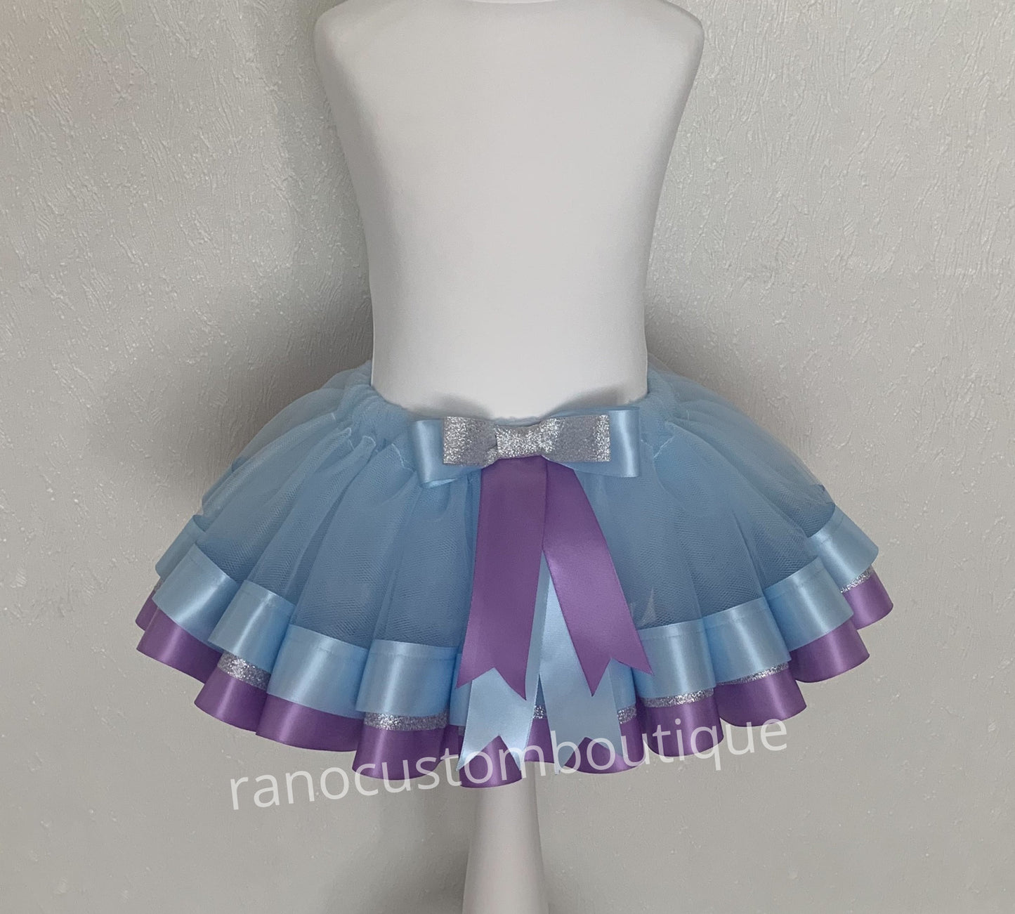 Blue Ribbon Trim Tutu, Birthday Girl Blue Tutu, Blue, Purple Satin Ribbon Trim Tutu, Birthday Party Ribbon Trim
