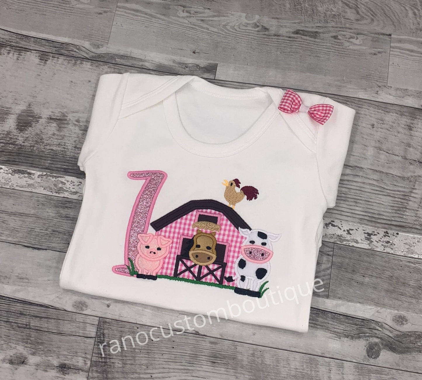 Personalizable Embroidered Girl Shirts, , Embroidered Farm Animals design, Embroidered Barn Applique Design
