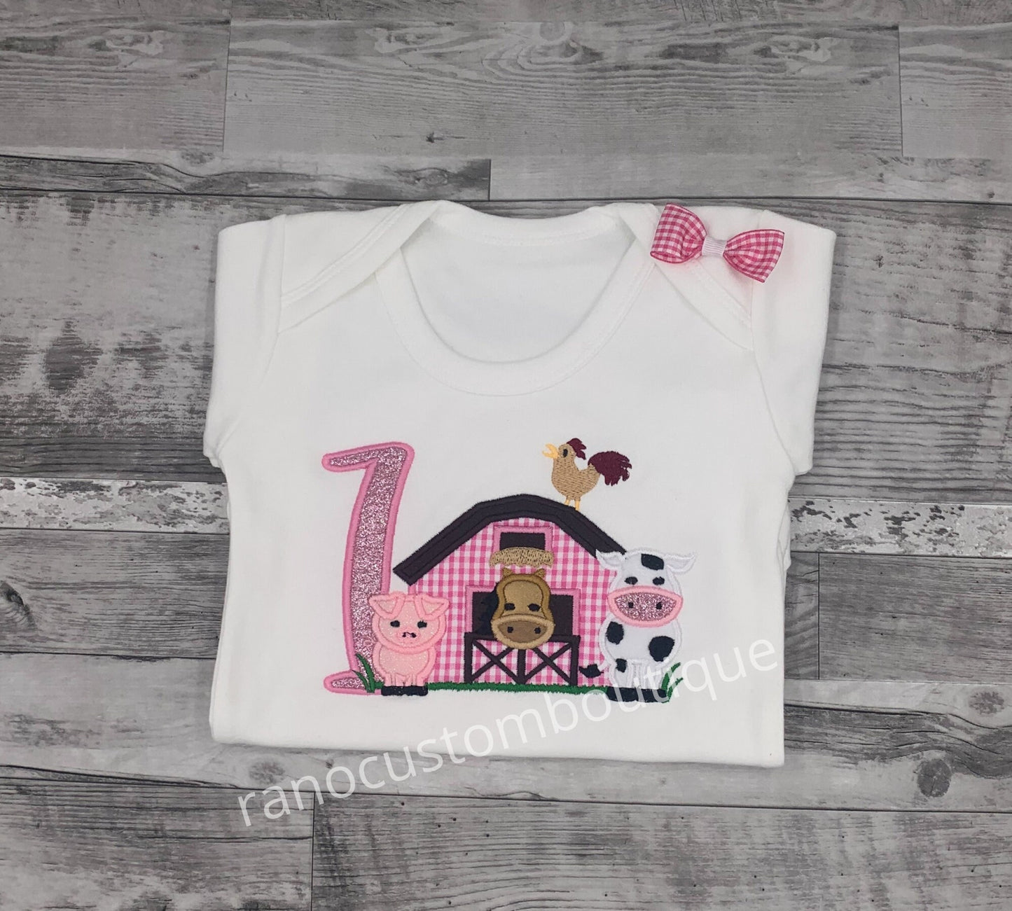 Personalizable Embroidered Girl Shirts, , Embroidered Farm Animals design, Embroidered Barn Applique Design