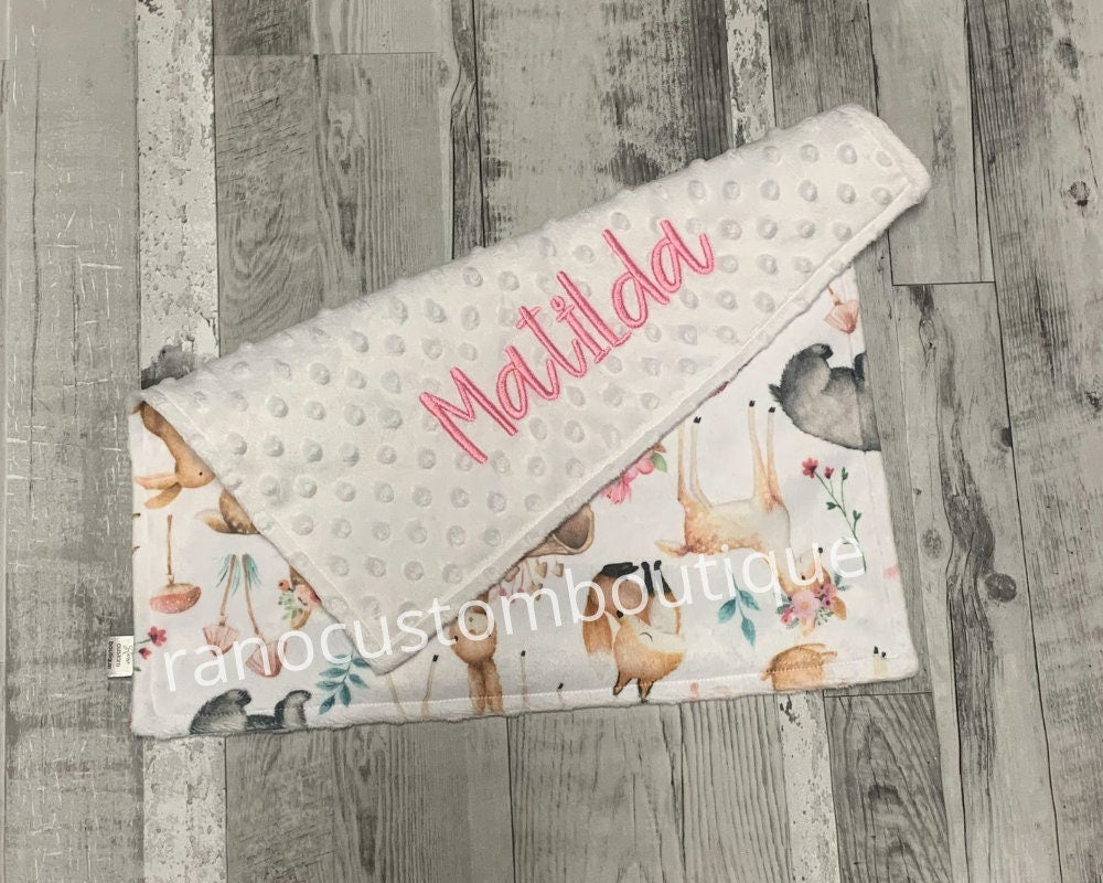 Cute Forest Animals Lovey Blanket, Baby Lovey, Girls Lovey, Plush Cuddly Lovey