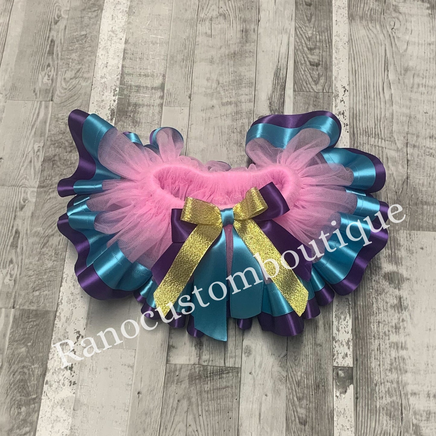 Pink Ribbon Trim Tutu, Birthday Girl Pink Tutu, Pink and Aqua Blue Satin Ribbon Trim Tutu, Birthday Party Ribbon Trim