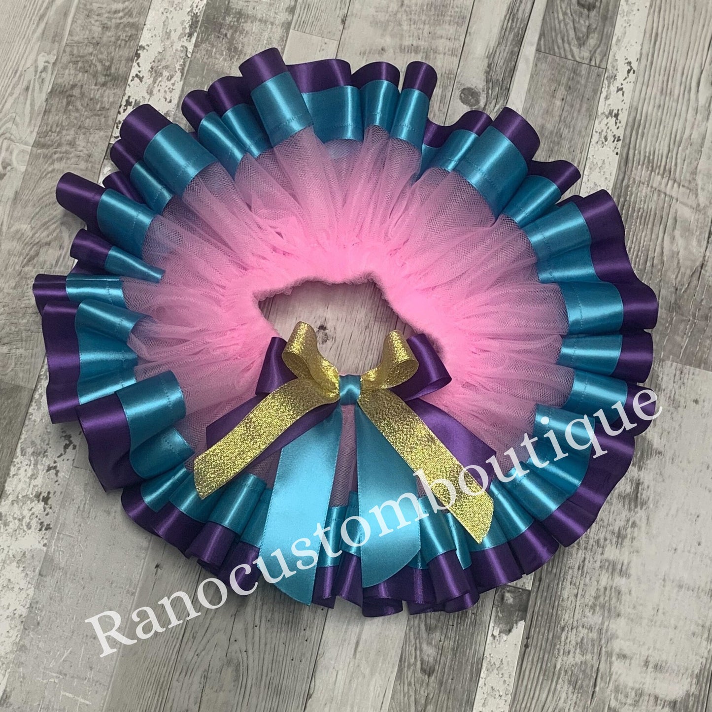 Pink Ribbon Trim Tutu, Birthday Girl Pink Tutu, Pink and Aqua Blue Satin Ribbon Trim Tutu, Birthday Party Ribbon Trim