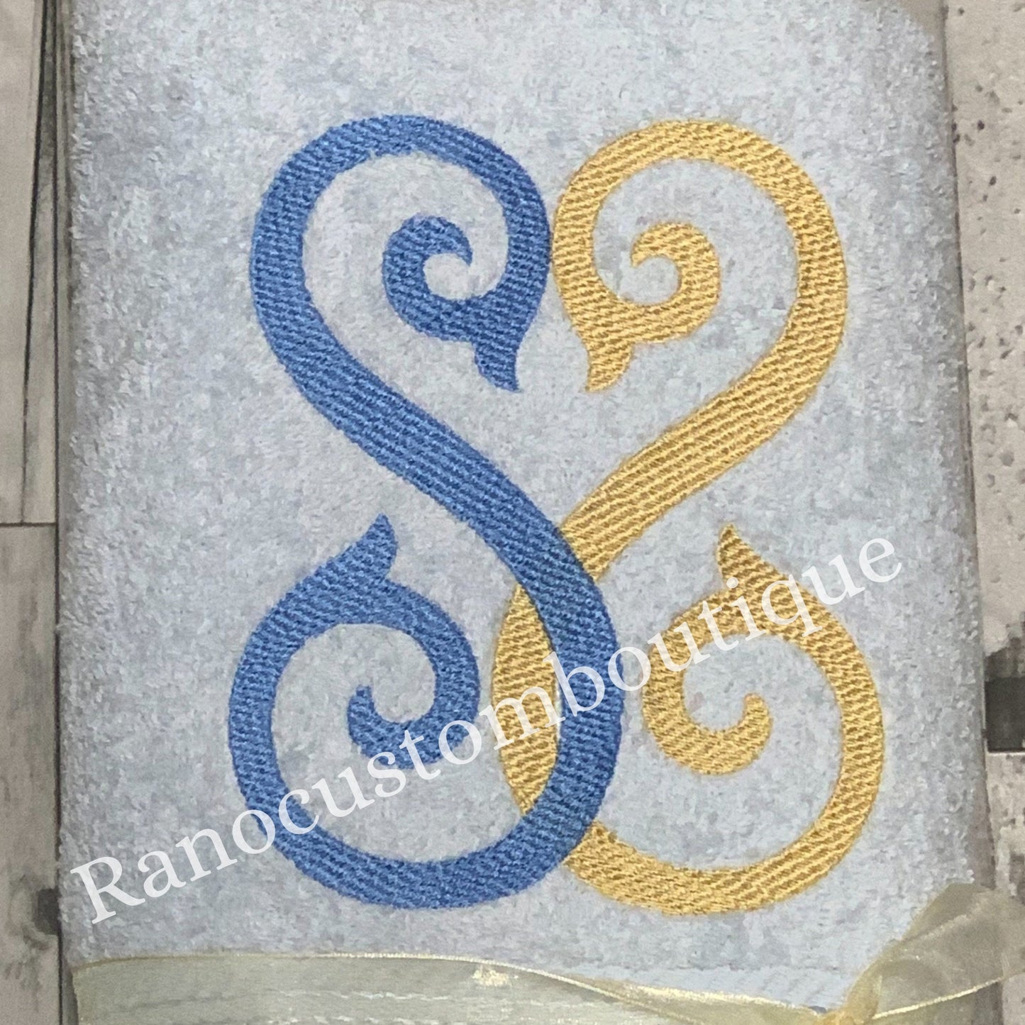 Personalized Embroidered Towel, Monogrammed Towel, Embroidered Design, Wedding Gifts, Interlocking Double Letter Monogram