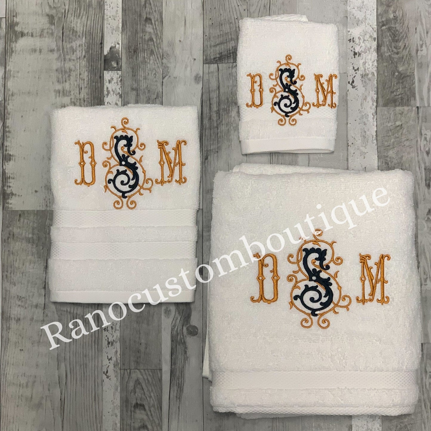 Personalized Face/Hand/Bath Towel, Embroidered Towel, Manoir Monogram Design, Monogrammed Towels