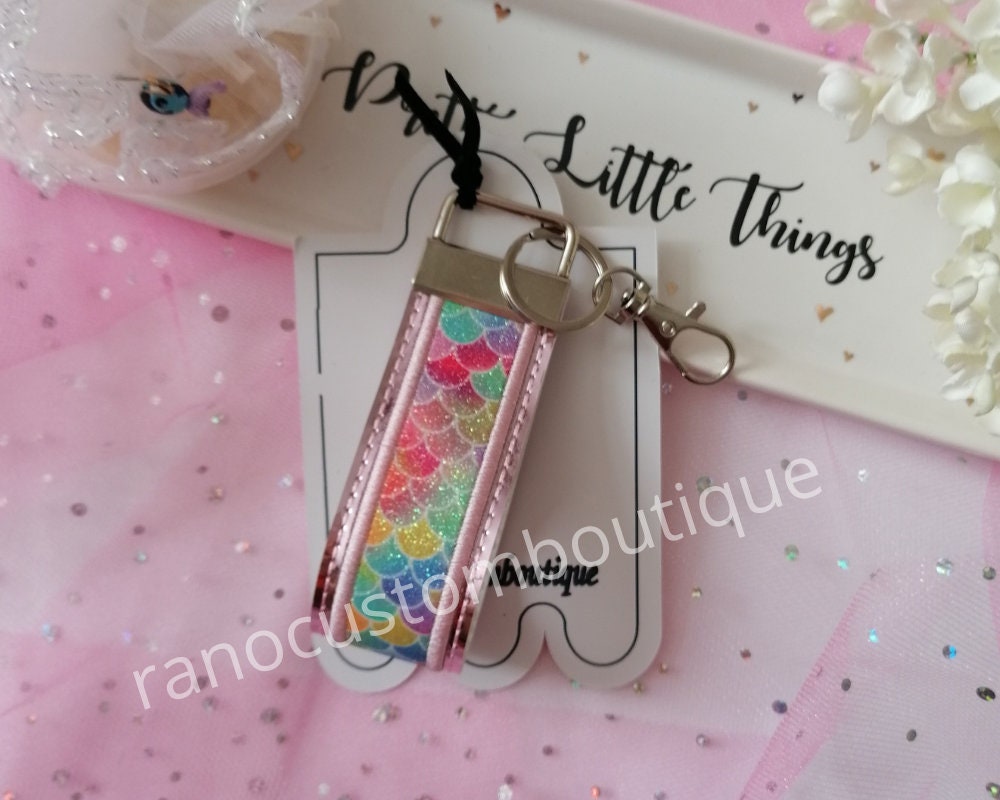 Embroidered Pink Keyring Wristlet, Pink Glitter Vinyl Key Fob, Embroidered Key Chain, Glitter Ping Wristlet Key Chain