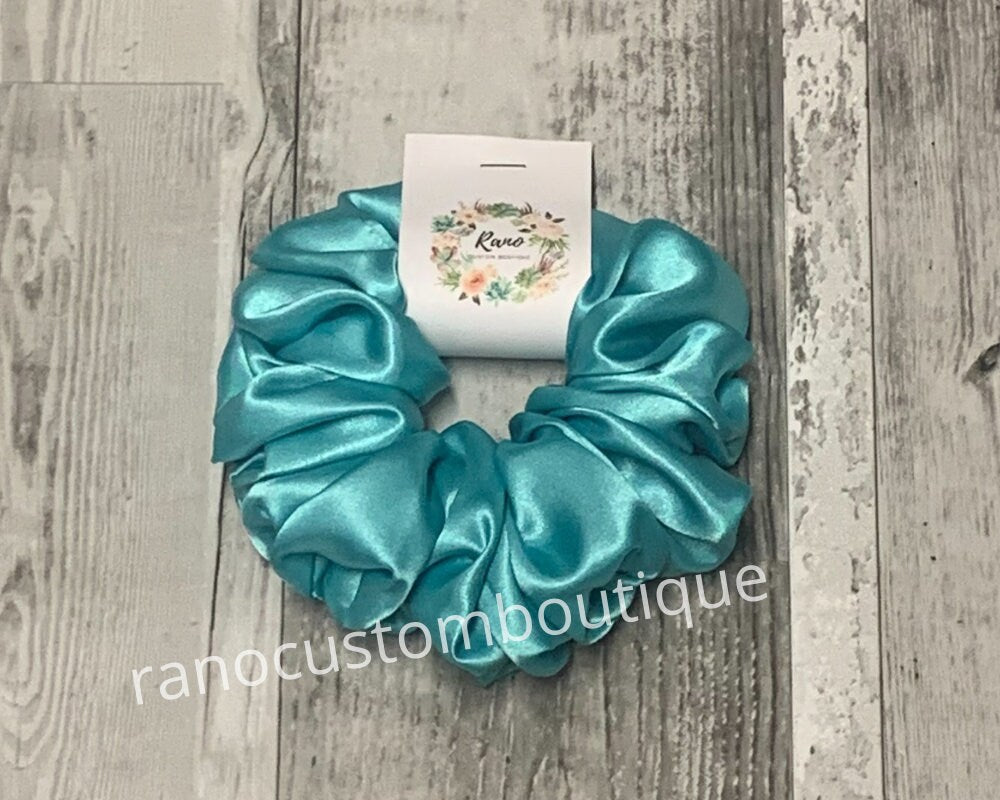 Aqua Satin Chunky Scrunchie, XL Floral Satin Scrunchie, Hair Accessory,Hair Tie, Bridesmaid,Birthday Gift For Her