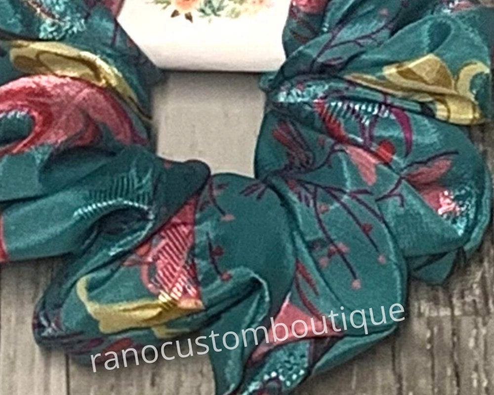 Aqua Satin Chunky Scrunchie, XL Floral Satin Scrunchie, Hair Accessory,Hair Tie, Bridesmaid,Birthday Gift For Her