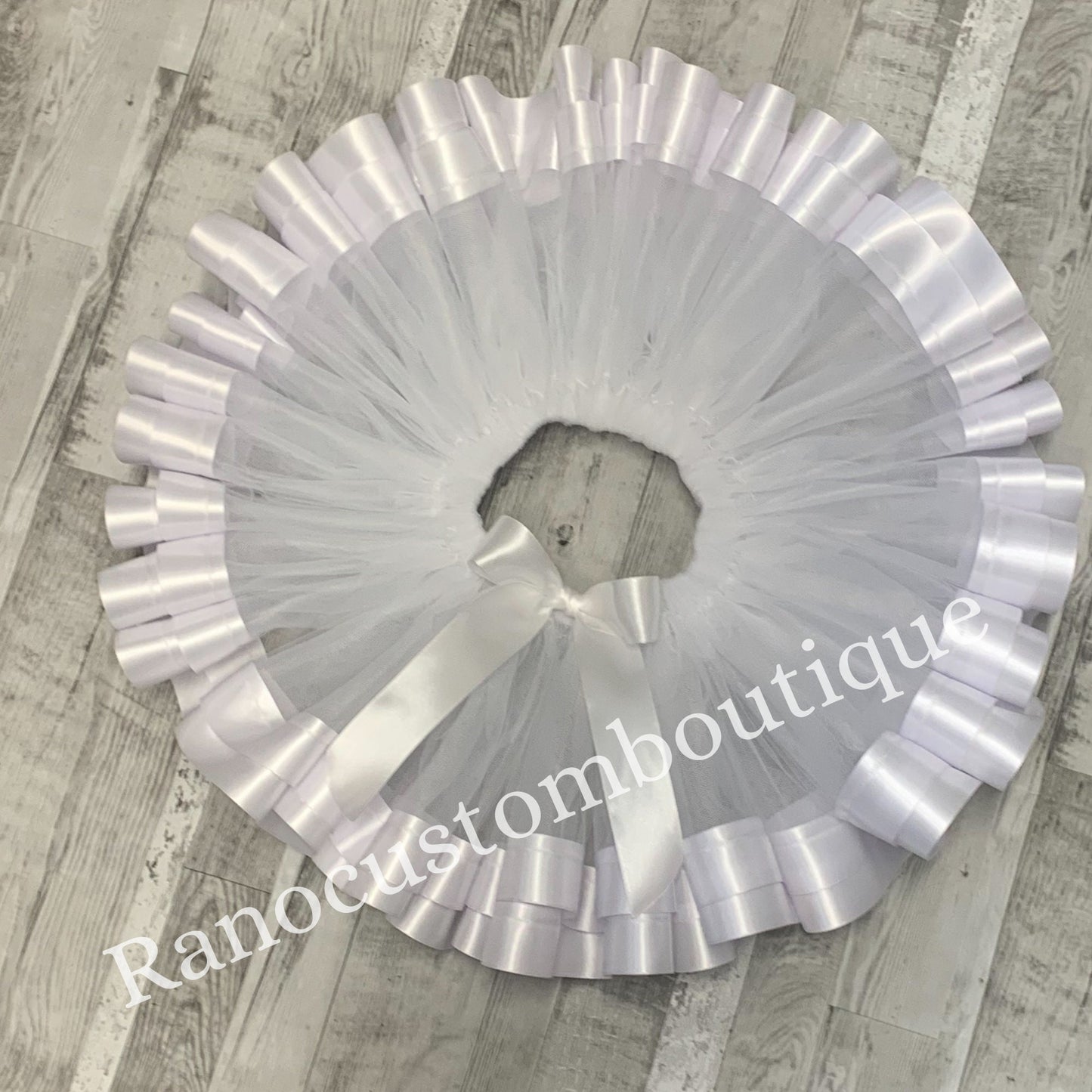 White Ribbon Trim Tutu, Birthday Girl White Tutu, White Satin Ribbon Trim Tutu, Birthday Party Ribbon Trim