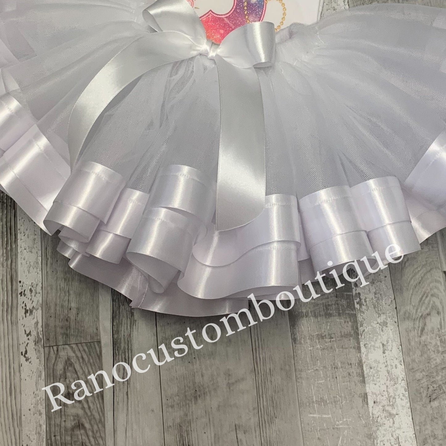 White Ribbon Trim Tutu, Birthday Girl White Tutu, White Satin Ribbon Trim Tutu, Birthday Party Ribbon Trim