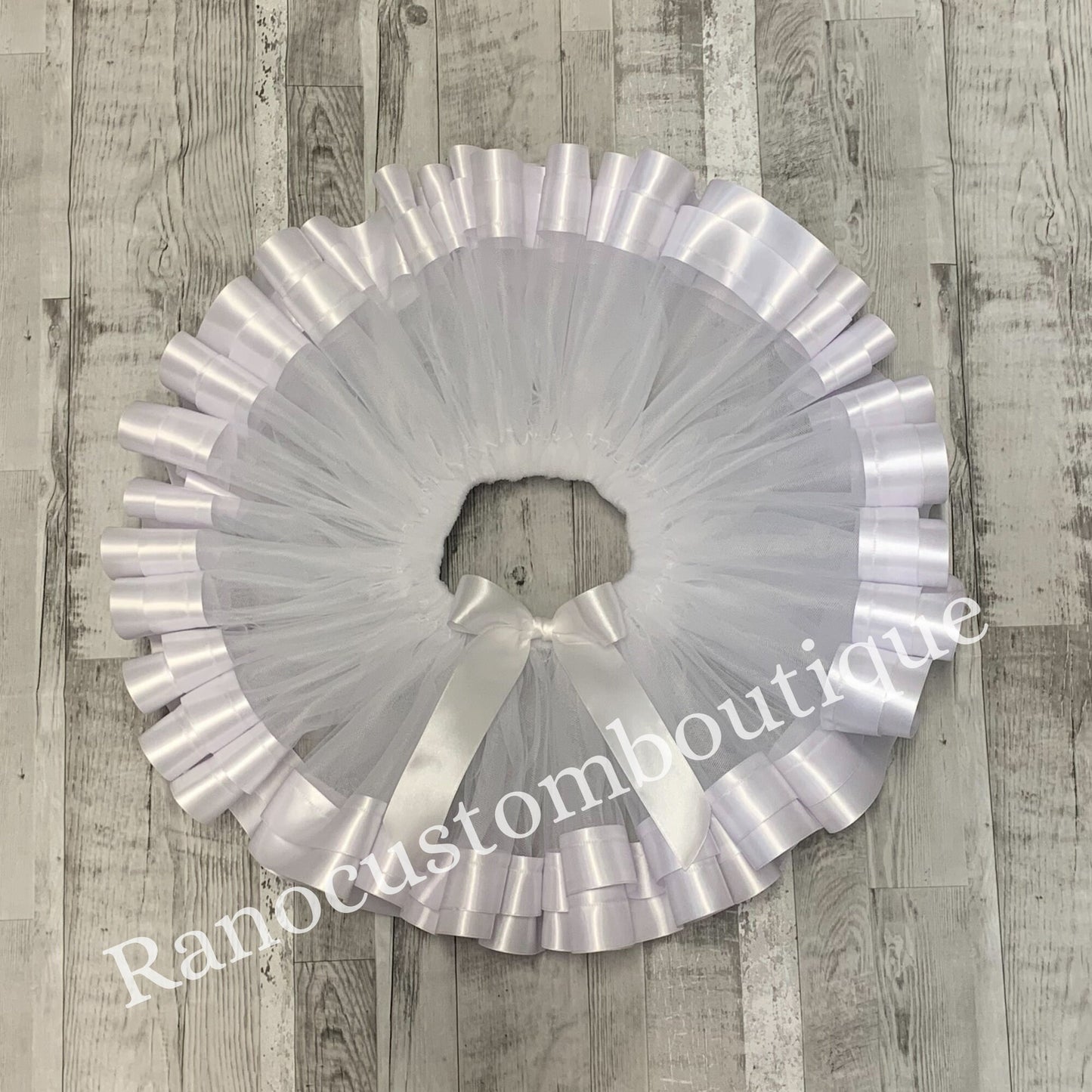White Ribbon Trim Tutu, Birthday Girl White Tutu, White Satin Ribbon Trim Tutu, Birthday Party Ribbon Trim