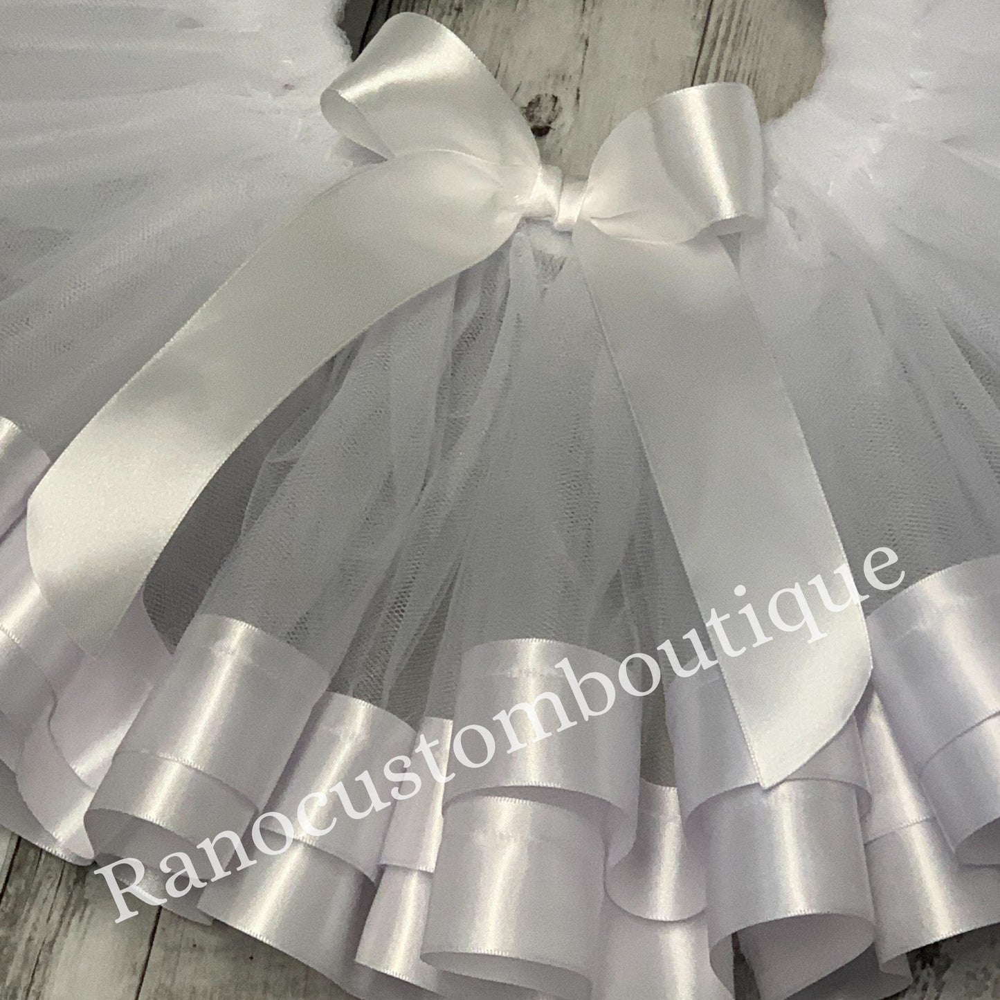 White Ribbon Trim Tutu, Birthday Girl White Tutu, White Satin Ribbon Trim Tutu, Birthday Party Ribbon Trim