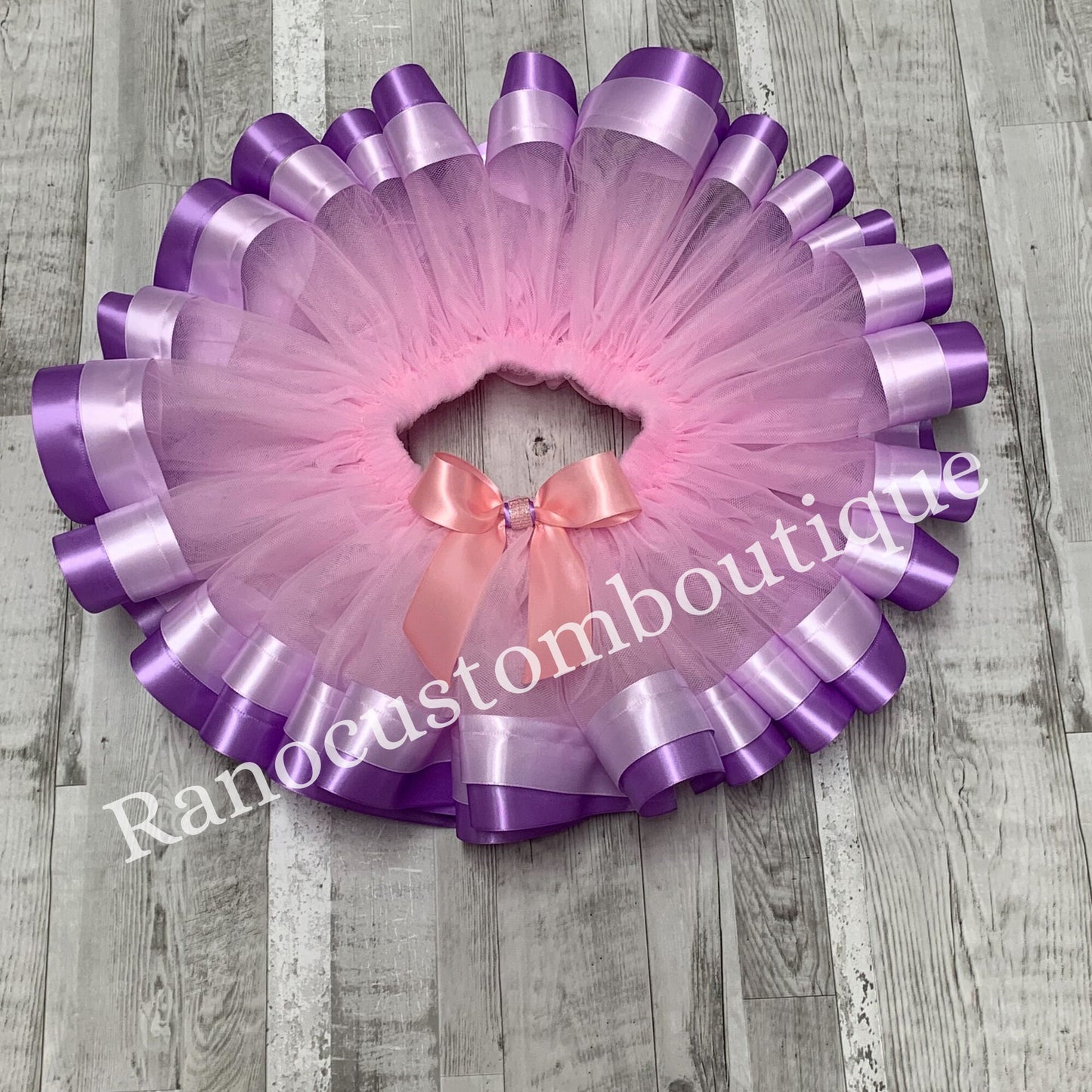 Pink Tutu,Personalized Embroidered Girl Puppy Tutu Outfit, Pink Ribbon Trim Tutu, Birthday Girl Party Outfit, Pink and Purple Tutu