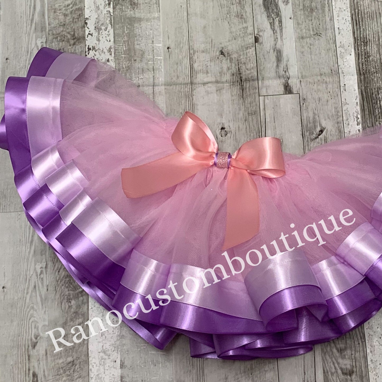 Pink Tutu,Personalized Embroidered Girl Puppy Tutu Outfit, Pink Ribbon Trim Tutu, Birthday Girl Party Outfit, Pink and Purple Tutu