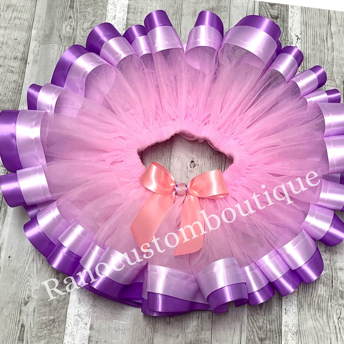 Pink Tutu,Personalized Embroidered Girl Puppy Tutu Outfit, Pink Ribbon Trim Tutu, Birthday Girl Party Outfit, Pink and Purple Tutu
