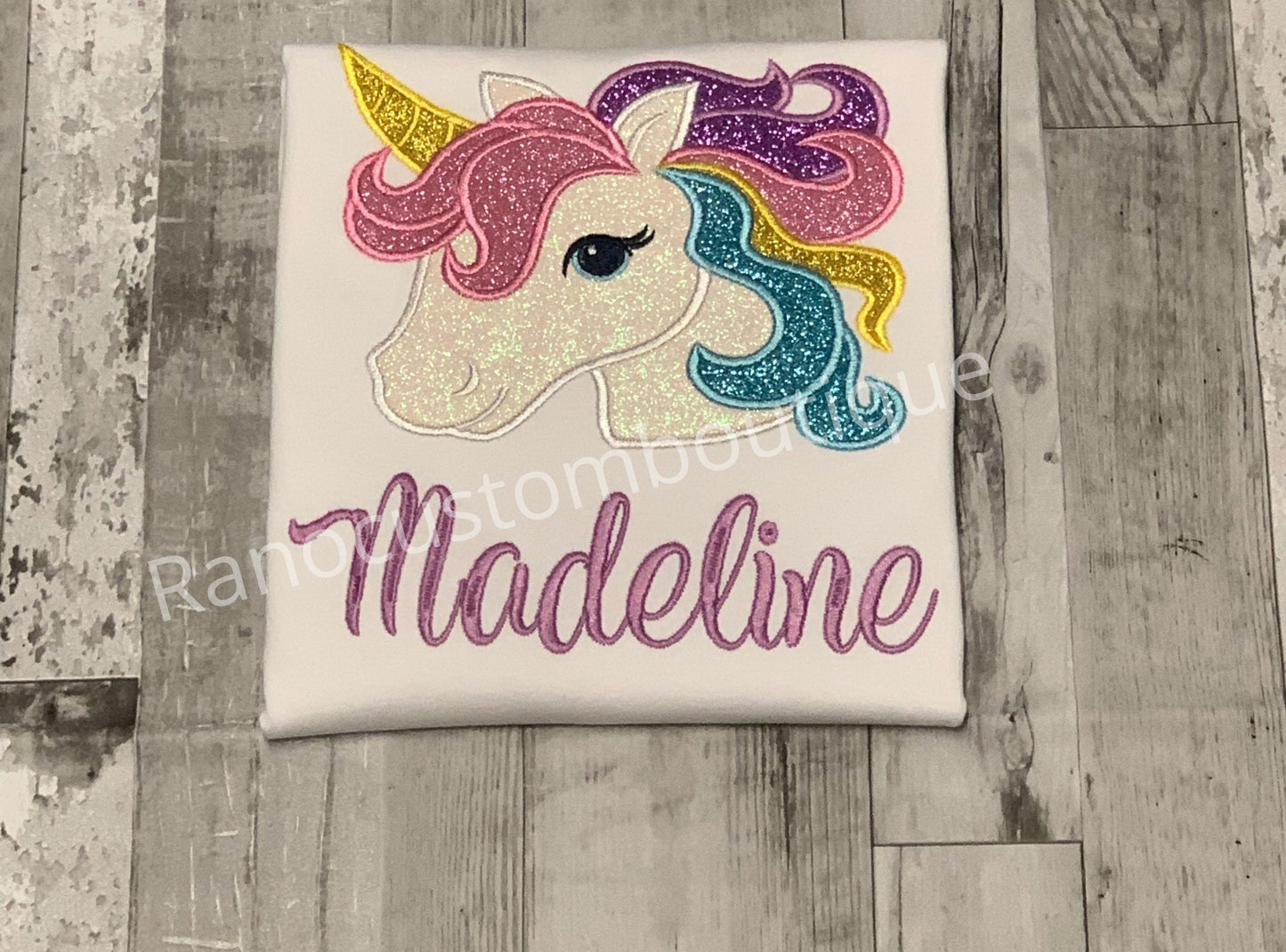 Rainbow Unicorn Birthday Shirt, Unicorn Embroidered Glitter Shirt, Personalised Pastel Unicorn Lavender T-shirt