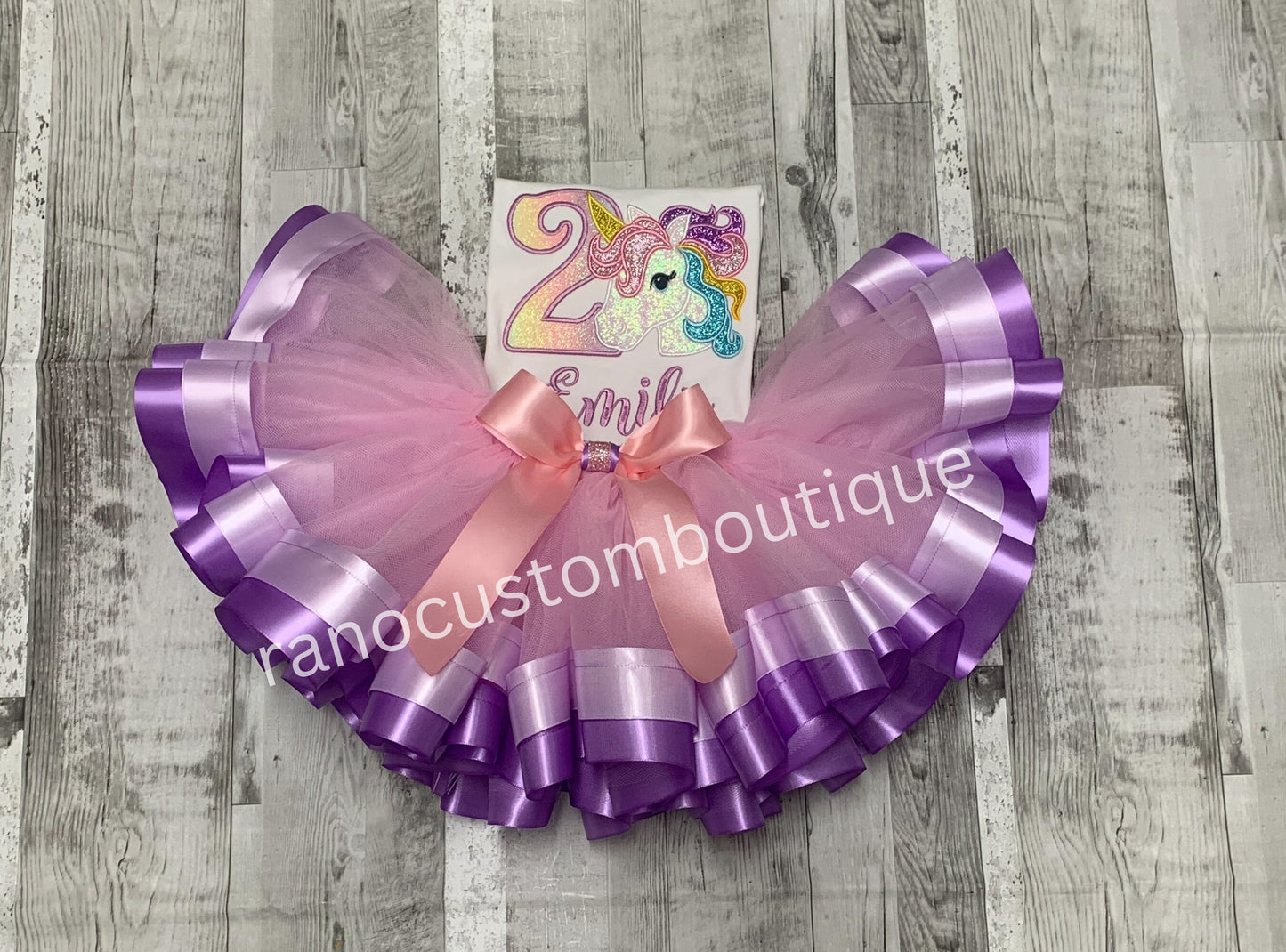 Personalised Pastel Rainbow Unicorn Birthday Tutu outfit, Embroidered Pastel Unicorn Lavender T-shirt, Custom Glitter Unicorn Tutu