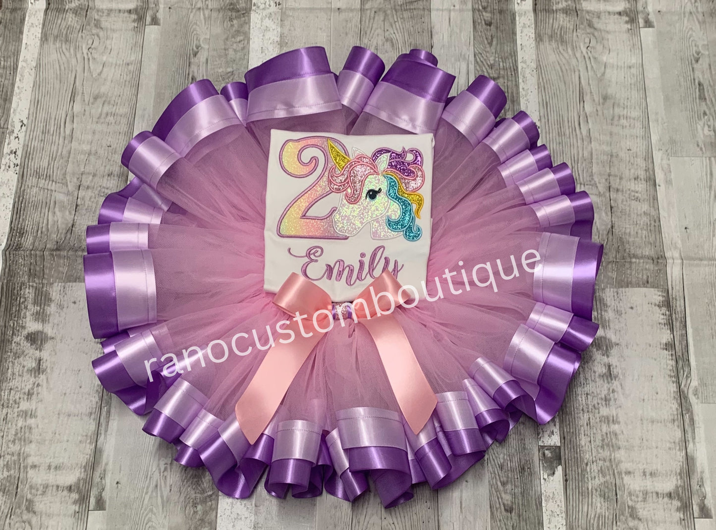 Personalised Pastel Rainbow Unicorn Birthday Tutu outfit, Embroidered Pastel Unicorn Lavender T-shirt, Custom Glitter Unicorn Tutu