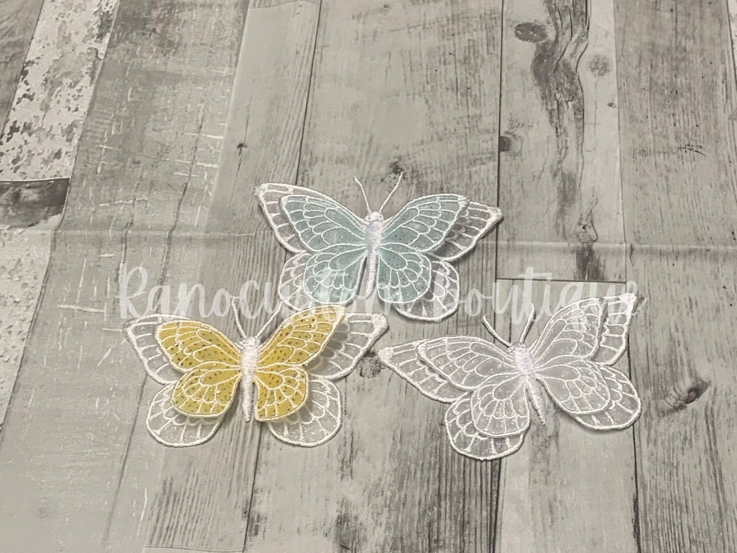 3D Organza butterfly Motif, Organza Patch For Flower Girl, Sew On Embroidered Butterfly, Bridal butterfly Lace, Headband accessories
