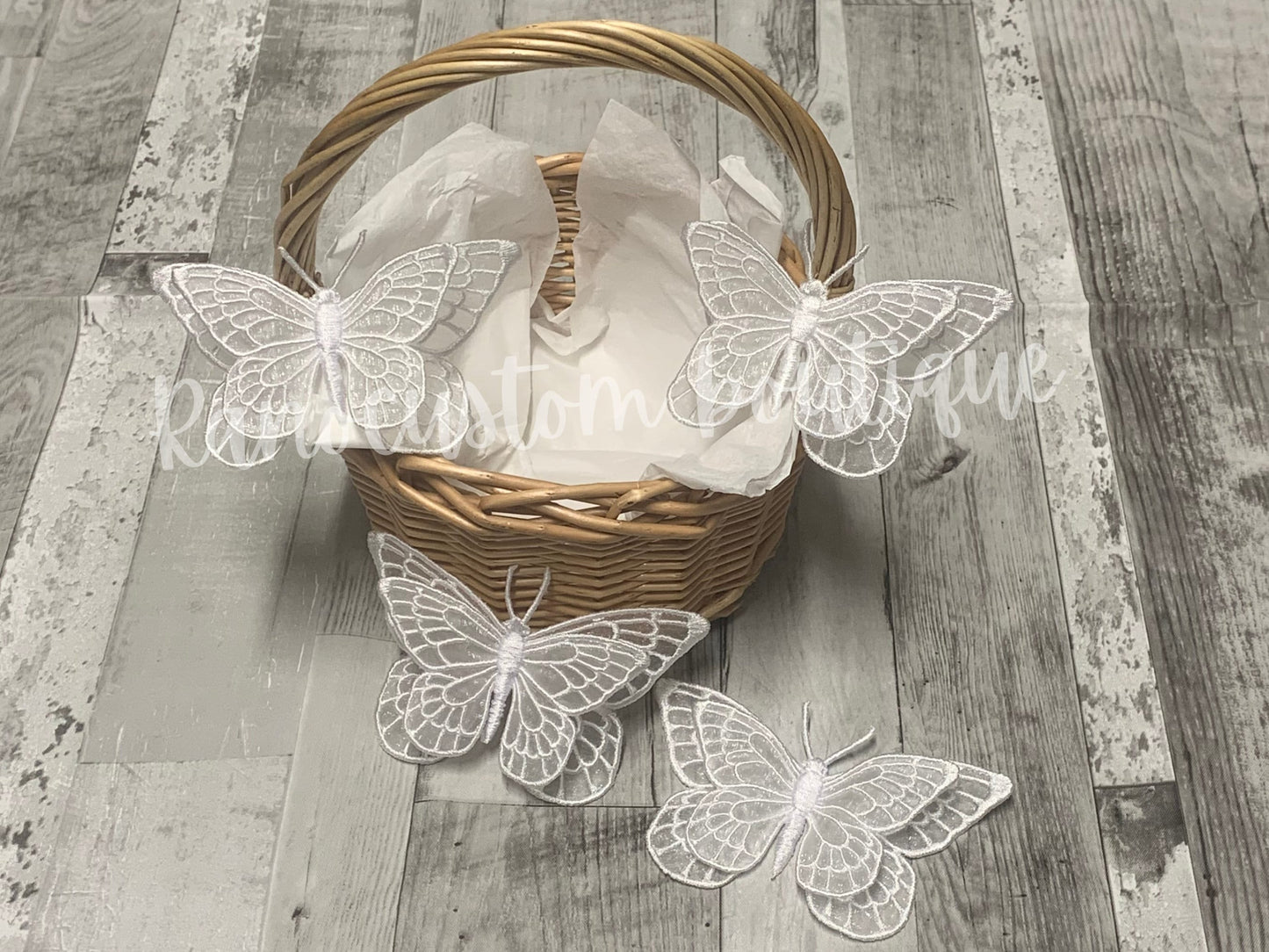 3D Organza butterfly Motif, Organza Patch For Flower Girl, Sew On Embroidered Butterfly, Bridal butterfly Lace, Headband accessories