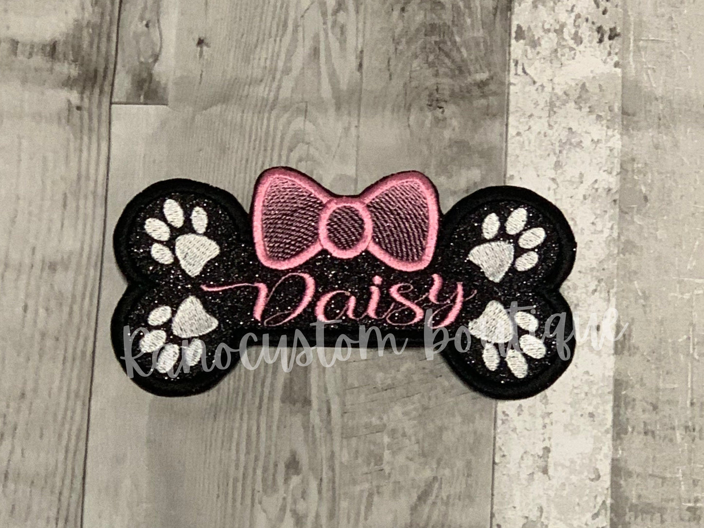 Embroidered Dog Bone Patch, Personalised Pet Name Patch , Iron on Pet Bow Patch, Dog Accessories, Custom Dog Name Patch,