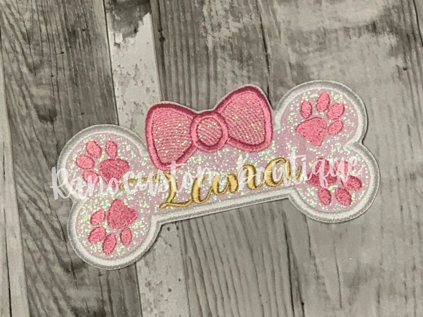 Embroidered Dog Bone White Patch, Personalised Pet Name Patch , Iron on Pet Bow Patch, Dog Accessories, Custom Dog Name Patch
