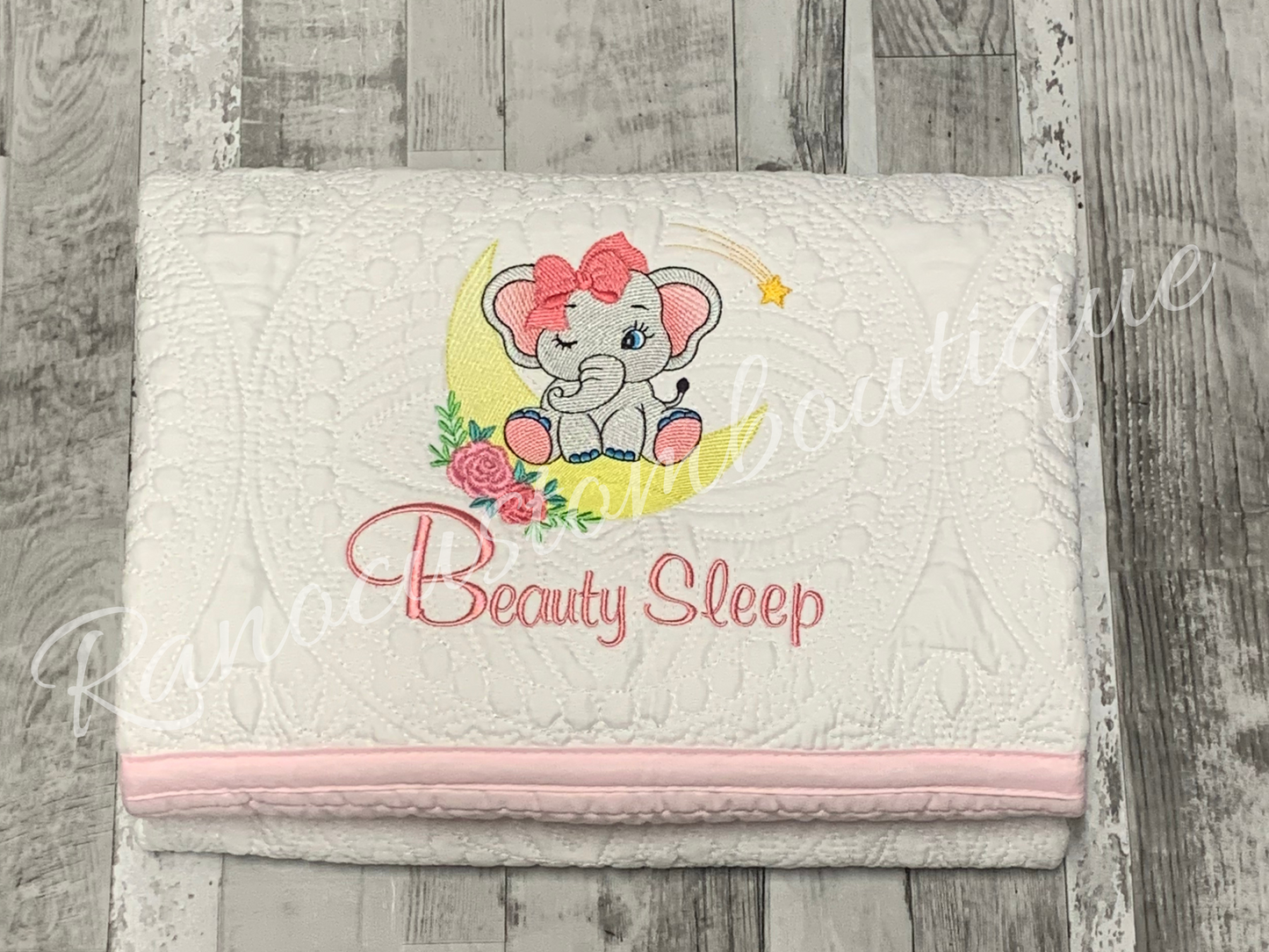 Personalised Baby Girl Elephant Heirloom Blanket, Heirloom Quilted Blanket, Custom Embroidered Girls Blanket, Baby Shower Gift