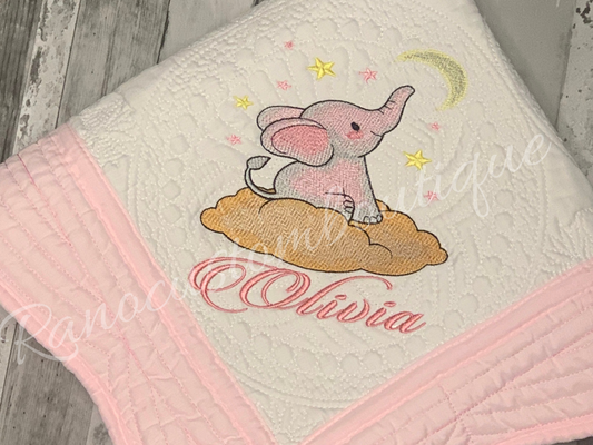 Personalised Baby Girl Elephant Heirloom Blanket, Baby Blanket, Custom Embroidered Girl's Blanket, Baby Shower Gift