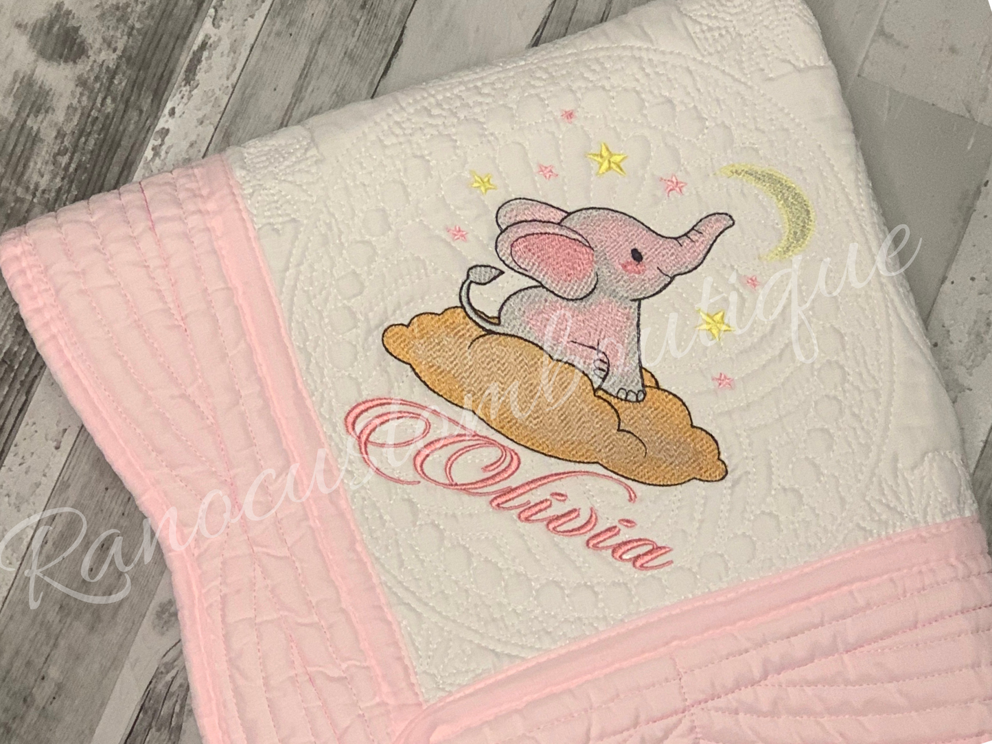 Personalised Baby Girl Elephant Heirloom Blanket, Baby Blanket, Custom Embroidered Girl's Blanket, Baby Shower Gift