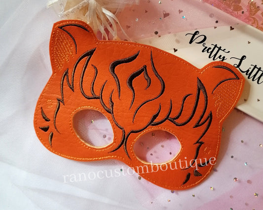 Tiger mask,Kids Mask, Embroidery orange vinyl backed with acrylic felt. birthday Mask, Party dress-up Mask, Fun play costume for kids.