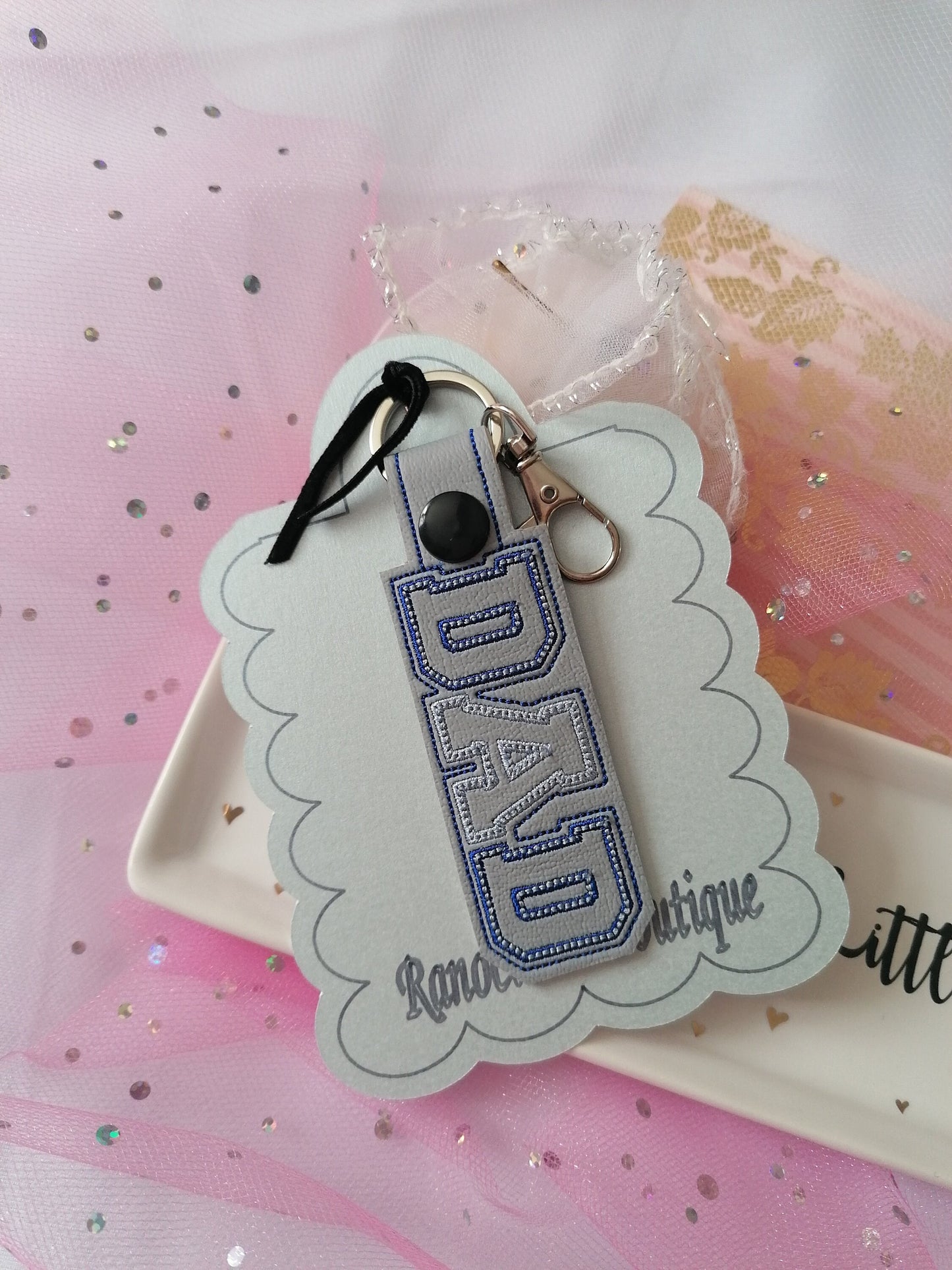 Key Fob Design, "DAD" Key-chain Design, Embroidered Design, Embroidered Key-chain