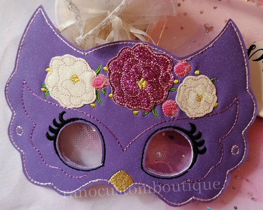 Purple Floral Owl Mask, Handmade Mask, Children's Mask, Party Costume, Animal Mask, Kids Mask