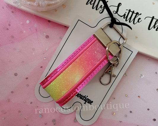 Holographic Pink Embroidered, Key Fob Wristlet, Embroidered Key Chain, Embroidered Design, Pink Key Fob
