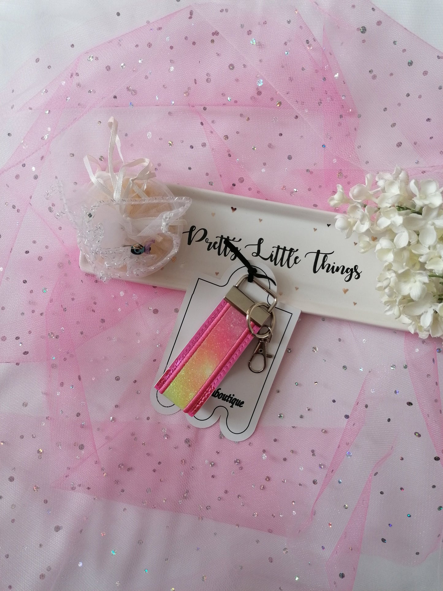 Holographic Pink Embroidered, Key Fob Wristlet, Embroidered Key Chain, Embroidered Design, Pink Key Fob