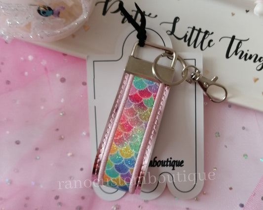 Embroidered Pink Key Fob Wristlet, Holographic Key Fob,Mermaid Design, Embroidered Key Chain, Embroidered Key Fob, Wristlet Key Chain