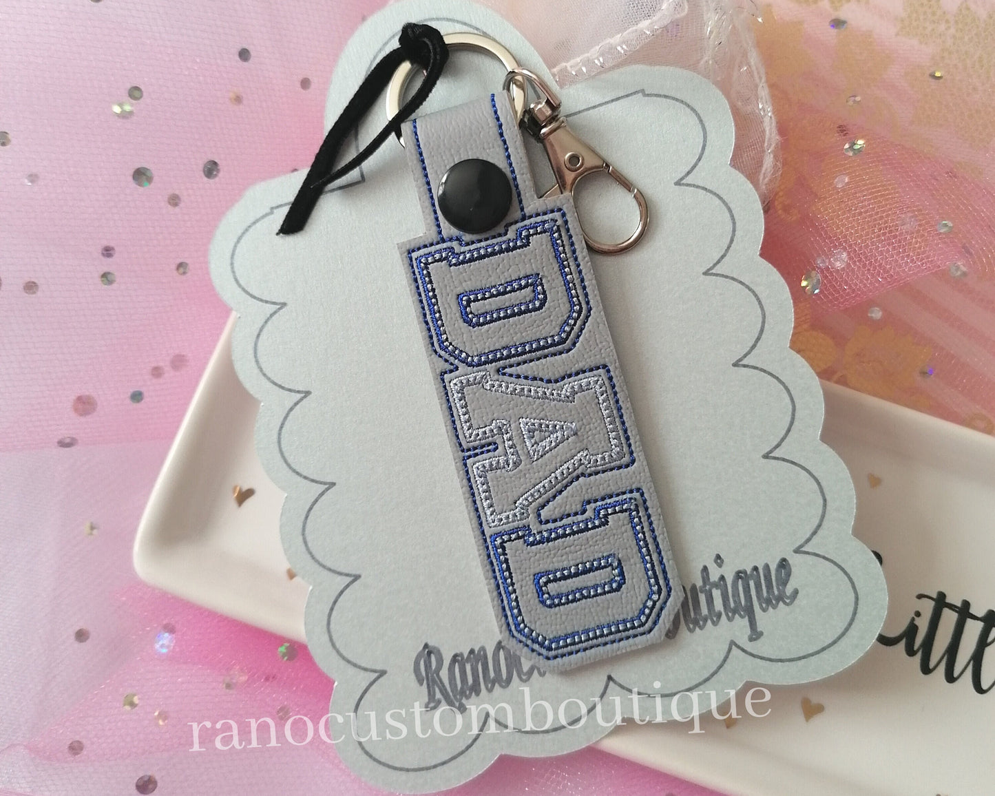 Key Fob Design, "DAD" Key-chain Design, Embroidered Design, Embroidered Key-chain