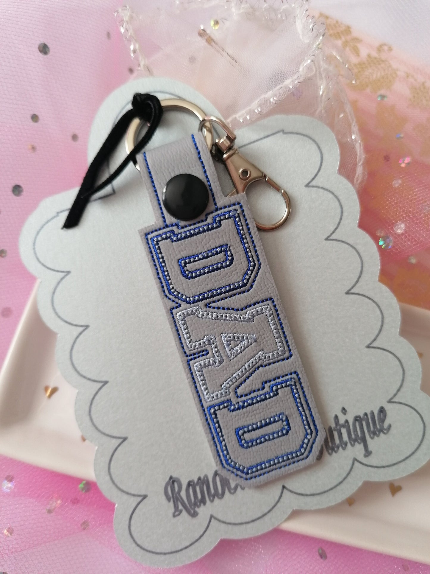 Key Fob Design, "DAD" Key-chain Design, Embroidered Design, Embroidered Key-chain
