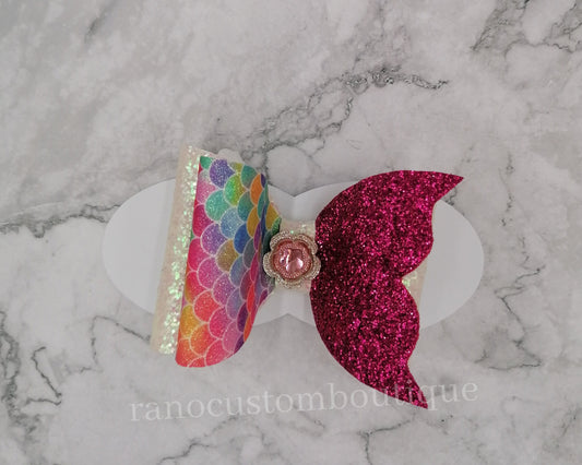Glittery Pink Mermaid Bow, Children's Bow, Children's Accessories, Hair Bow, Handmade Bow, Handmade Clip