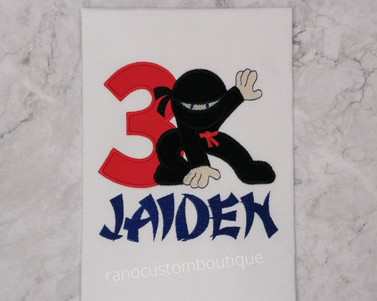Personalized Boys T-Shirt, Embroidered Ninja Design, Numbers 1-5, Embroidered Kids Birthday T-Shirt Design, Embroidered Karate Kids Gift